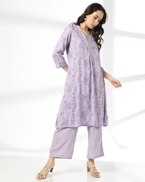 avaasa mix n' match Women Floral Print Straight Kurta-Bottom Set-picture-25