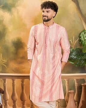 ethnic bay Men Relaxed Fit Mandarin-Neck Long Kurta-picture-25