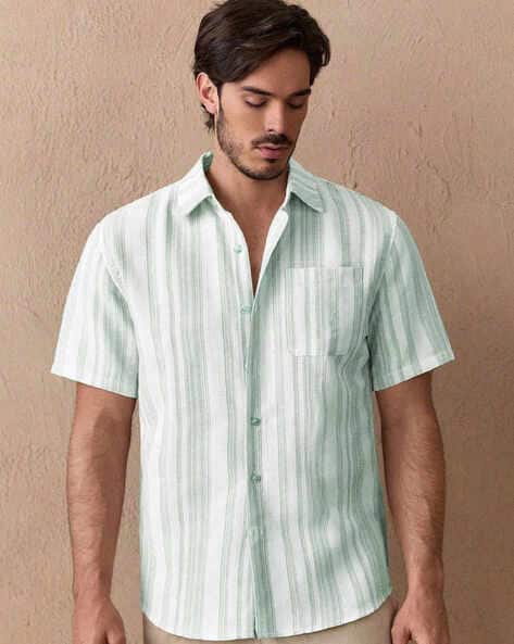 POSHAX Men Striped Regular Fit Shirt with Patch Pocket