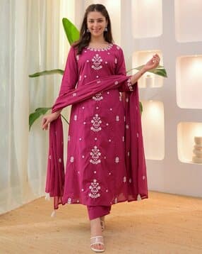 acai Women Embroidered Straight Kurta Suit Set-picture-46