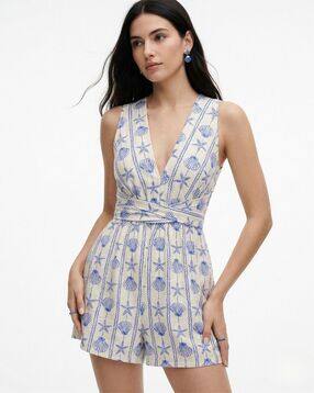 Printed V-Neck Sleeveless Playsuit-image-37