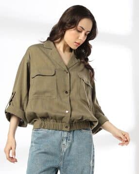 Women Lapel -Collar Shirt With Elasticated Hem-image-25