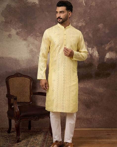 Men Relaxed Fit Mandarin-Neck Long Kurta