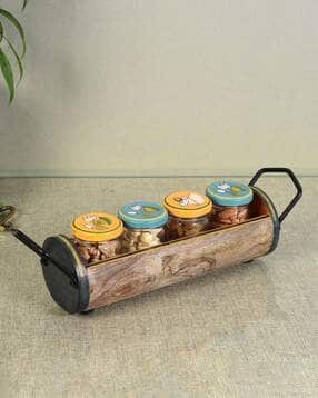 aakriti art creations Set of 5 Glass Storage Jars with Tray -picture-35