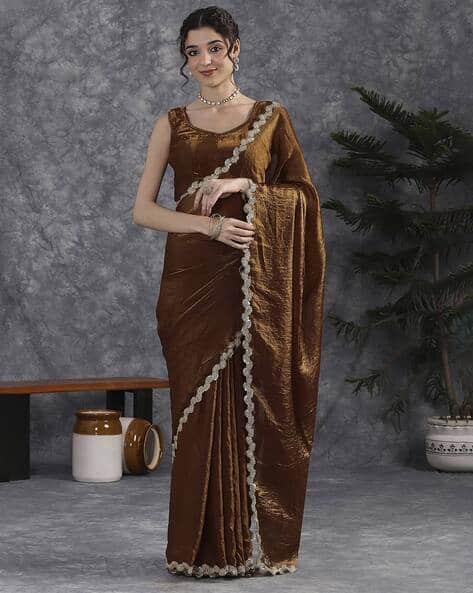 Adhiriti Women Embellished Sequinned Tissue Saree with Blouse Piece