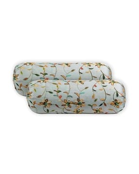Set of 2 Embroidered Bolster Covers 16" x 32"   -image-24