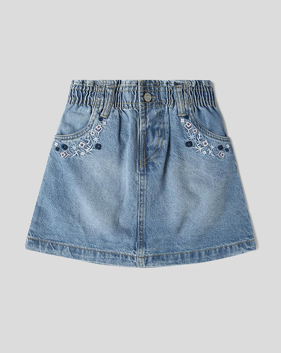 Buy Wotnot by AZORTE Denim Skirt with Pocket Embroidery Online