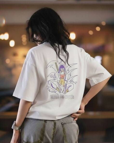 OH RARE Women Graphic Print Oversized Fit Round-Neck T-Shirt