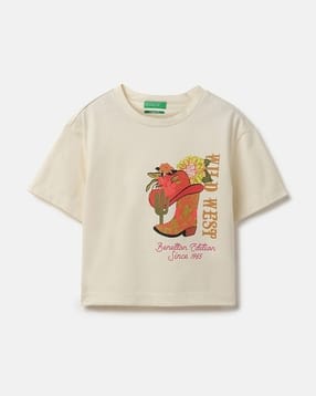 united colors of benetton Girls Graphic Horse Boot Print Regular Fit Round-Neck T-Shirt-picture-33