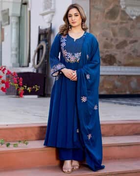 indie picks Embroidered A-Line Kurta with Pants & Dupatta -picture-34