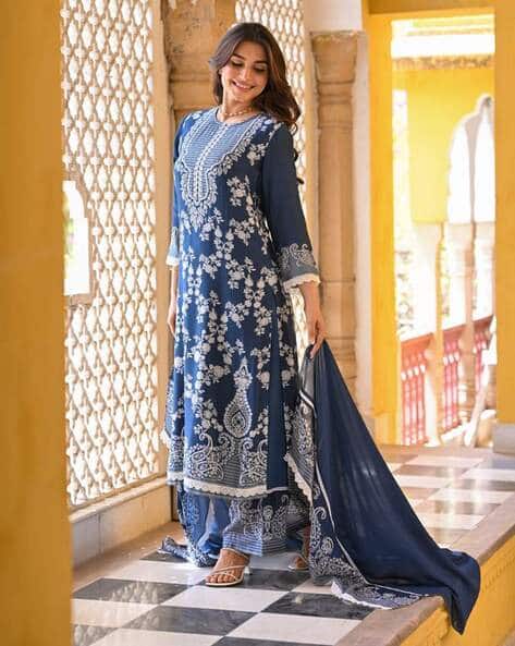 Indie Picks Embroidered Straight Kurta with Pants & Dupatta