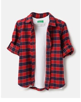 united colors of benetton Boys Checked Regular Fit Shirt with T-Shirt-picture-46