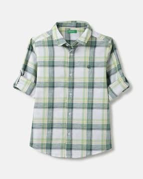 united colors of benetton Boys Regular Fit Spread Collar Checked Shirt-picture-29
