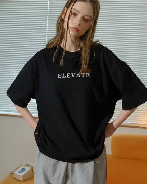 OH RARE Women Typographic Print Oversized Fit Round-Neck T-Shirt