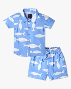 Boys Printed Cotton Shirt & Shorts Set-image-4