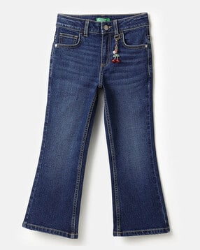 united colors of benetton Girls Lightly Washed Bootcut Jeans with Cherry Charm-picture-41