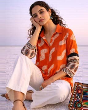 indie picks Ajrakh Shibori Printed Relaxed Fit Shirt-picture-12