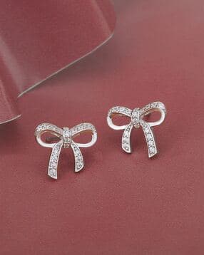 vanbelle Women Sterling Silver Rhodium-Plated Cubic Zirconias Bow Stud Earrings-picture-27
