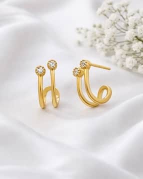 carlton london Women Sterling Silver Gold-Plated Cubic Zirconias Accent Wave Half Hoop Earrings-picture-42