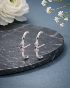 carlton london Women Sterling Silver Rhodium-Plated Cubic Zirconias Earlobe Stud Earrings-picture-20