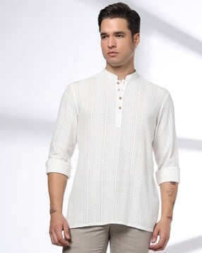 Men Patterned Slim Fit Short Kurta-image-18