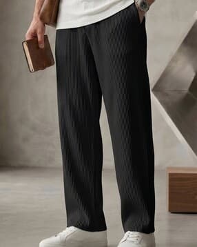 Men Ribbed Flat Front Relaxed Fit Pants-image-36