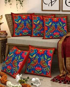 chhavi india Set of 5 Graphic Print Square-Shaped Cushion Covers 16" x 16"-picture-4