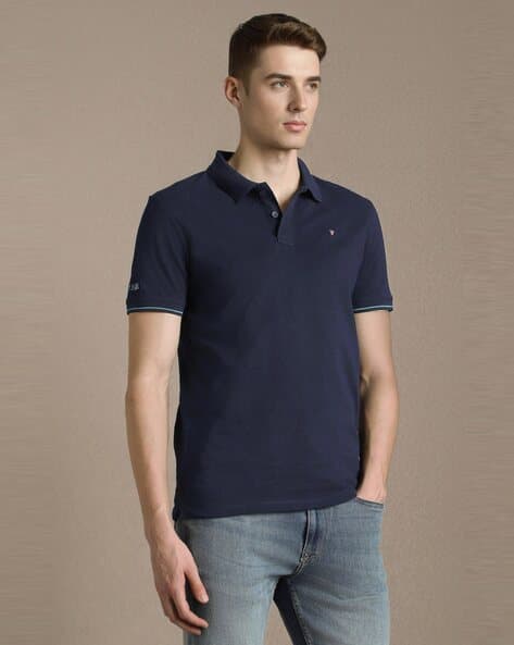 LOUIS PHILIPPE Men Slim Fit Polo T-Shirt with Logo Embroidery