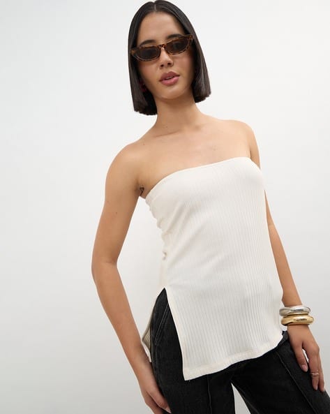 Sassafras Women Ribbed Slim Fit Off-Shoulder Tube Top