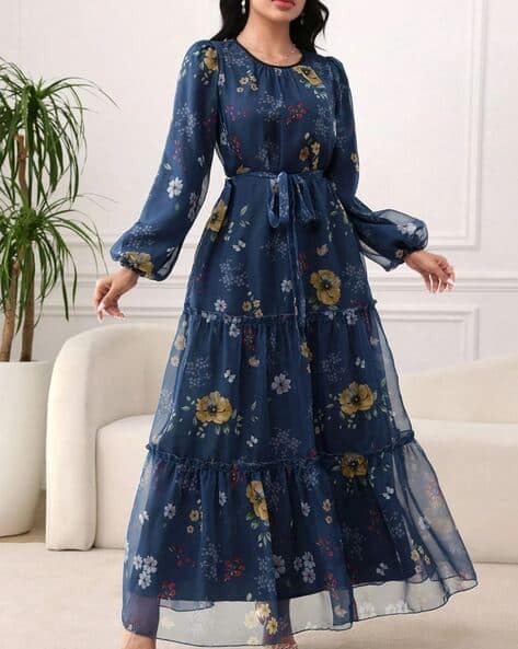 FABNEX Women Floral Print Tiered Dress