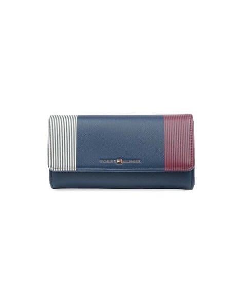 TOMMY HILFIGER Women Striped Flap Wallet with Detachable Chain Strap