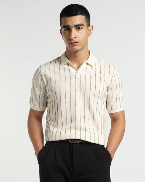 Buy Altheory by AZORTE Structured Relaxed Fit Polo T-Shirt Online