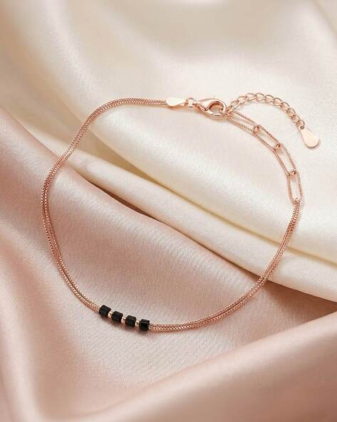 Touch925 Women Sterling Silver Rose Gold-Plated Asymmetrical Anklet