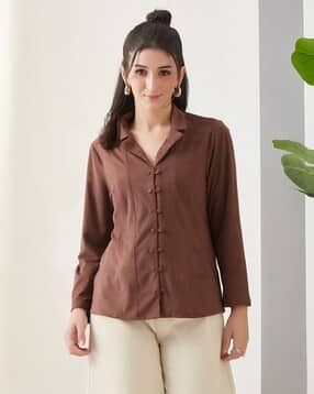 latin quarters Women Lapel-Neck Fitted Shirt with Full Sleeves -picture-13