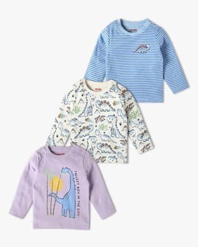 Boys Pack of 3 Printed Tailored Fit Round-Neck T-Shirts-image-4