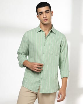 john players Men Slim Fit Cotton Stripped Casual Shirt-picture-19
