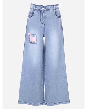 Girls Lightly-Washed Wide-Leg Denim Jeans-image-2