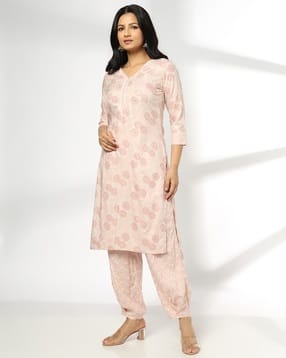 avaasa mix n' match Women Floral Print Straight Kurta with Patiala Pants-picture-45
