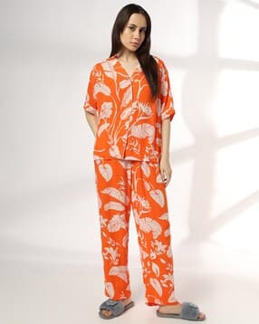 rio Women Leaf Print Shirt & Pyjamas Set-picture-47