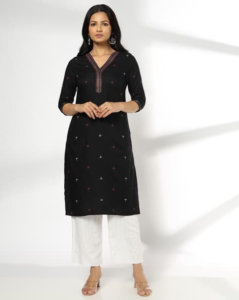 AVAASA MIX N' MATCH Women Leaf Print Straight Kurta