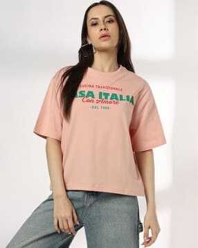 dnmx Women Typographic Print Boxy Fit Crew-Neck T-Shirt-picture-42