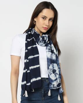 yousta Women Tie & Dye Scarf with Tassels-picture-9