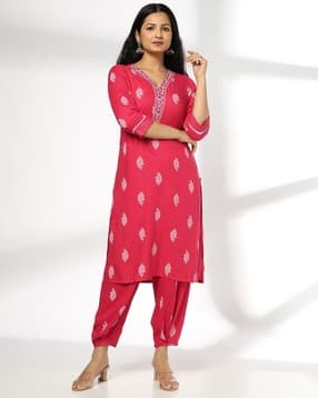avaasa mix n' match Women Floral Print Straight Kurta-Bottom Set-picture-37