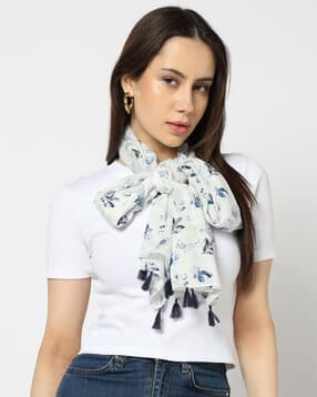 yousta Women Floral Print Scarf with Tassels-picture-16