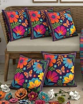 chhavi india Pack of 5 Floral Print Cushion Covers-picture-5