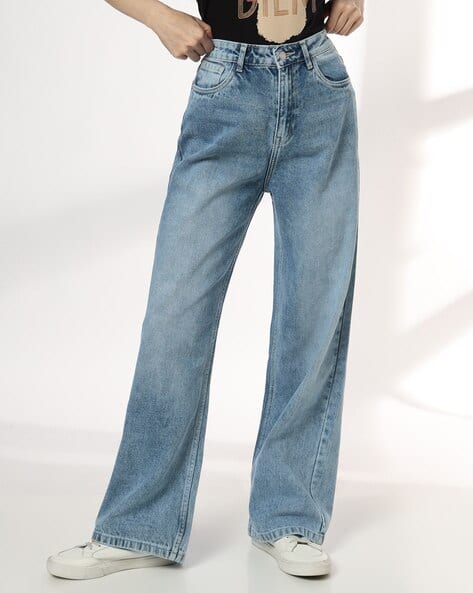 DNMX Women Mid-Wash High-Rise Wide-Leg Jeans