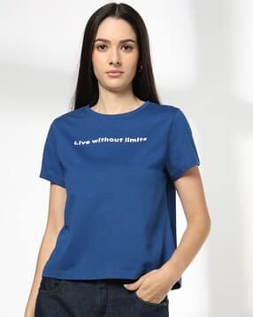 dnmx Women Typographic Print Boxy Fit T-Shirt-picture-10