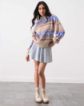 the souled store Knitted Sweater Coral Clay|The Souled Store  - Women Slip-On Pullover-picture-26