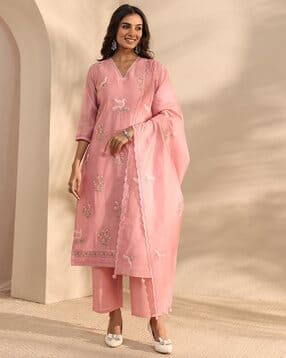 libas art Women Embroidered Straight Kurta Suit Set-picture-14