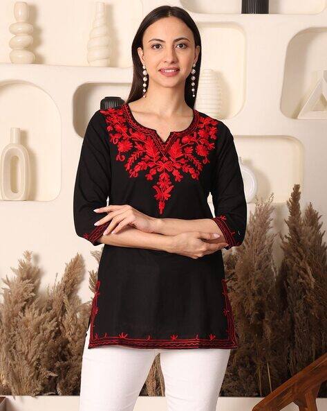 Nyrika Women Embroidered Straight Short Kurta